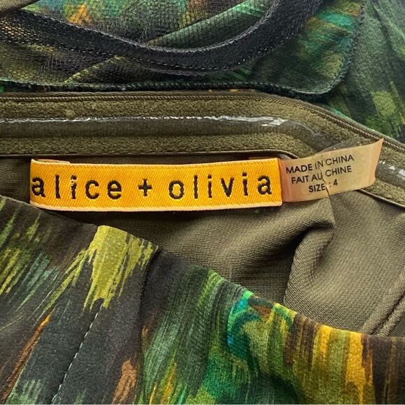 Alice + Olivia Green Watercolor Silk Strapless Mini Dress Size 4 - Picture 12 of 16